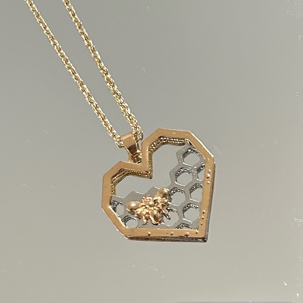 Heart with Bee & Honeycomb Necklace - Picture 2 of 9